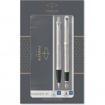 Набор из 2х ручек в подарочной коробке PARKER IM DUO STAINLESS STEEL CT;. Шариковая и перьевая ручка.