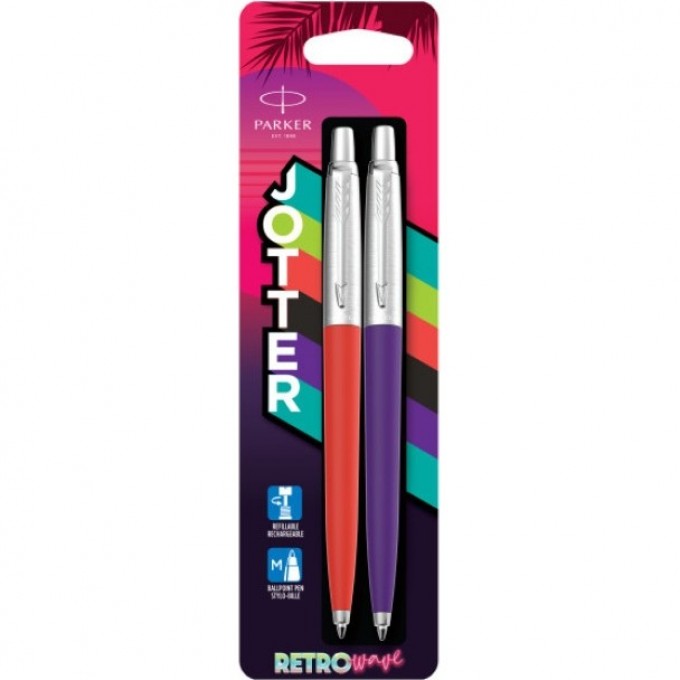 Набор ручек PARKER JOTTER ORIGINALS BALLPOINT PENS 80'S RETRO WAVE, RED + PURPLE 2186314 Набор ручек PARKER JOTTER ORIGINALS BALLPOINT PENS 80'S RETRO WAVE, RED + PURPLE 2186314