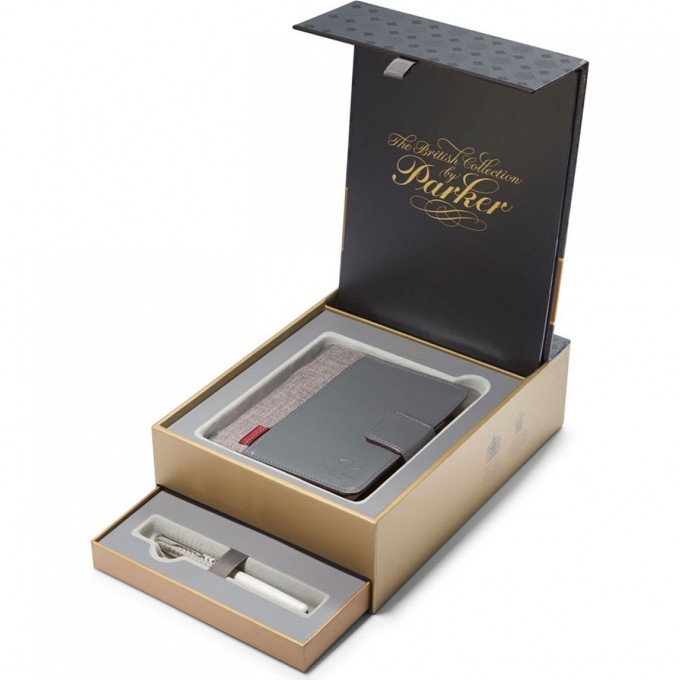 Подарочный набор PARKER: Перьевая ручка PARKER SONNET METAL & PEARL CT с блокнотом и органайзером 1978401 Подарочный набор PARKER: Перьевая ручка PARKER SONNET METAL & PEARL CT с блокнотом и органайзером 1978401
